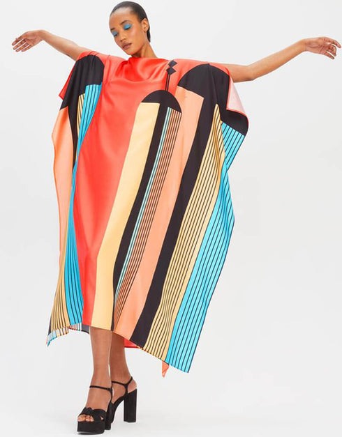 Peach Fancy Soft Satin Silk Kaftan Closure View